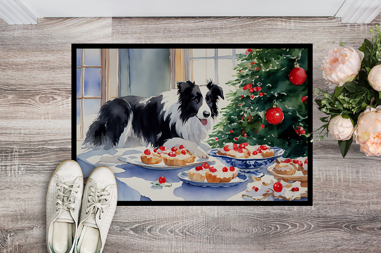 Border Collie Christmas Cookies Doormat