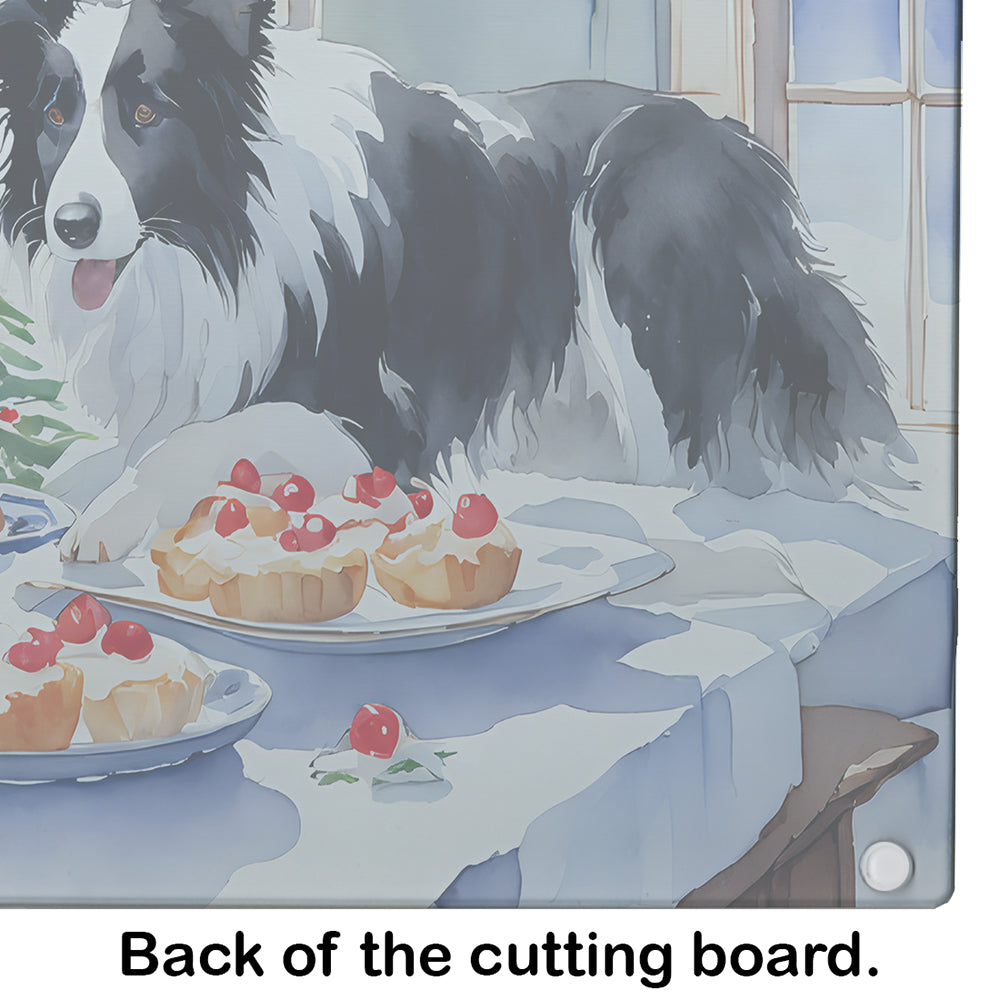 Border Collie Christmas Cookies Glass Cutting Board