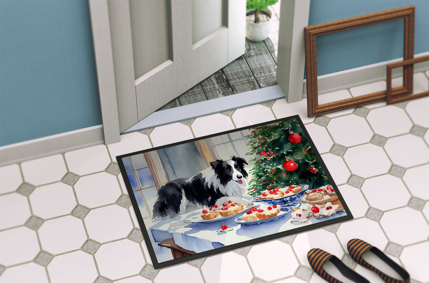 Border Collie Christmas Cookies Doormat