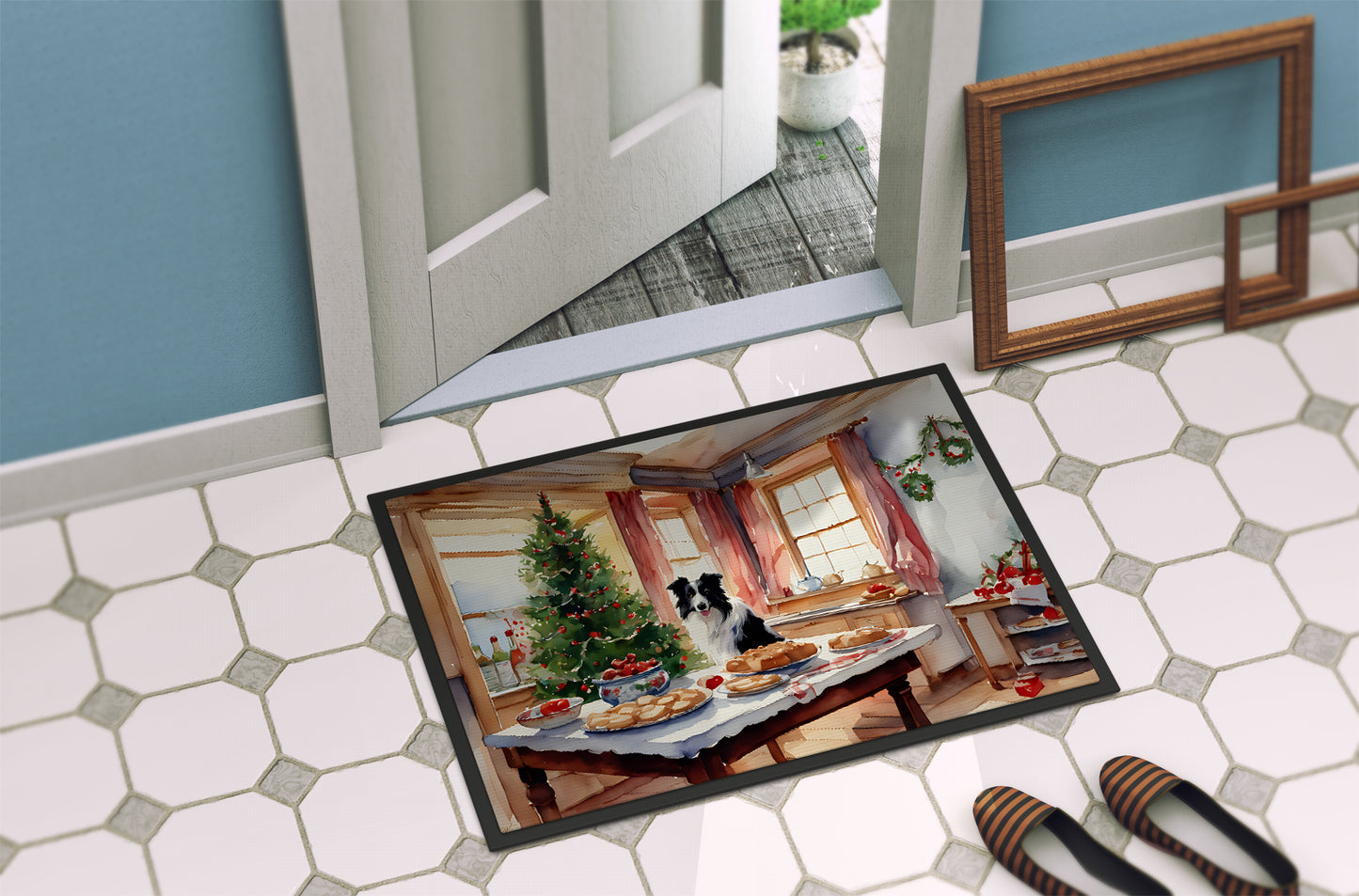 Border Collie Christmas Cookies Doormat