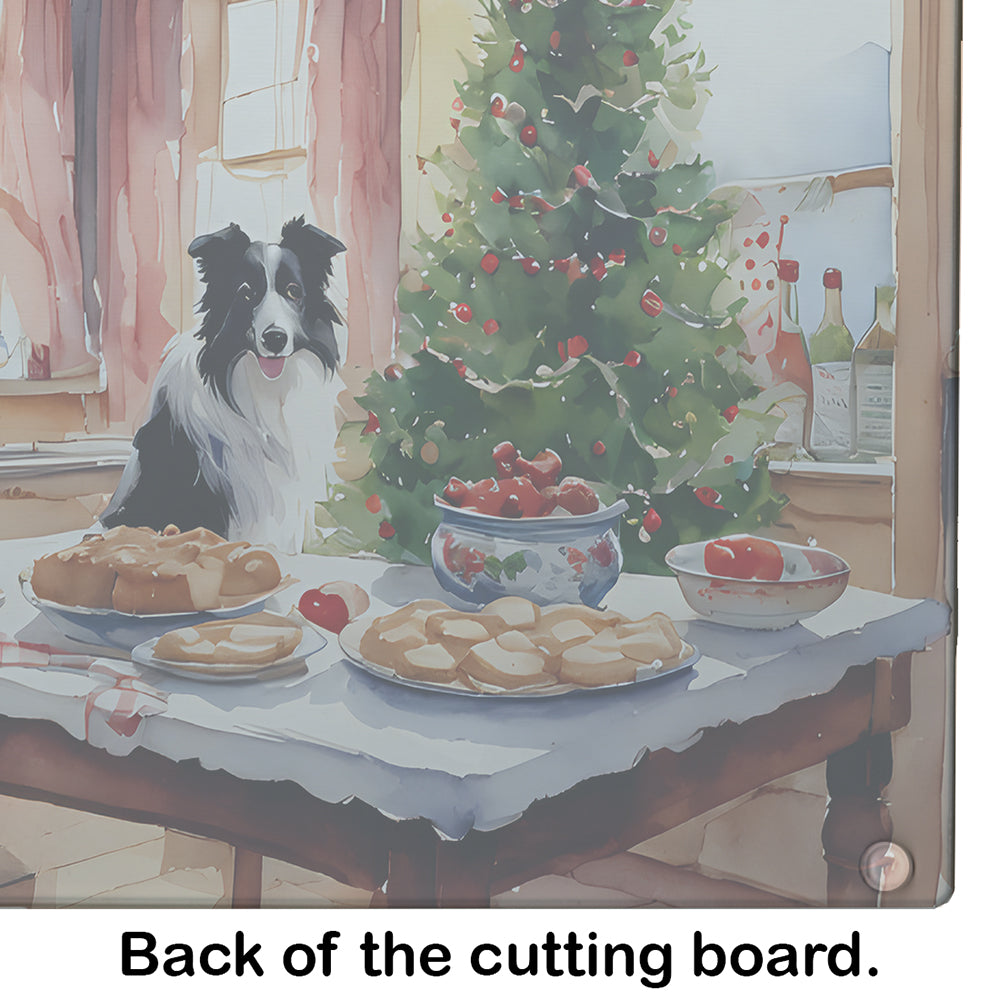 Border Collie Christmas Cookies Glass Cutting Board