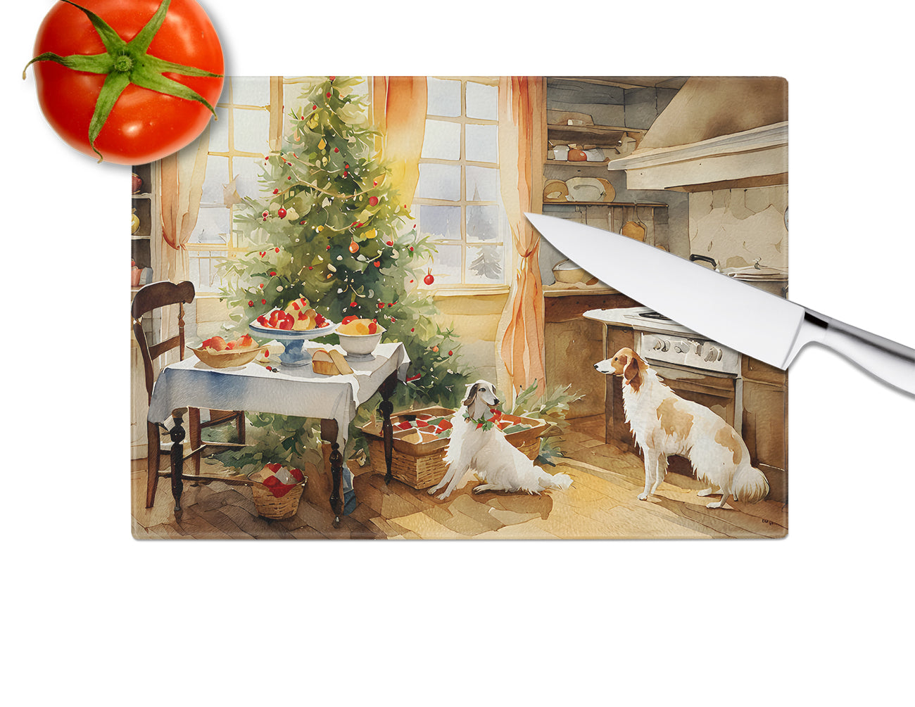 Borzoi Christmas Cookies Glass Cutting Board