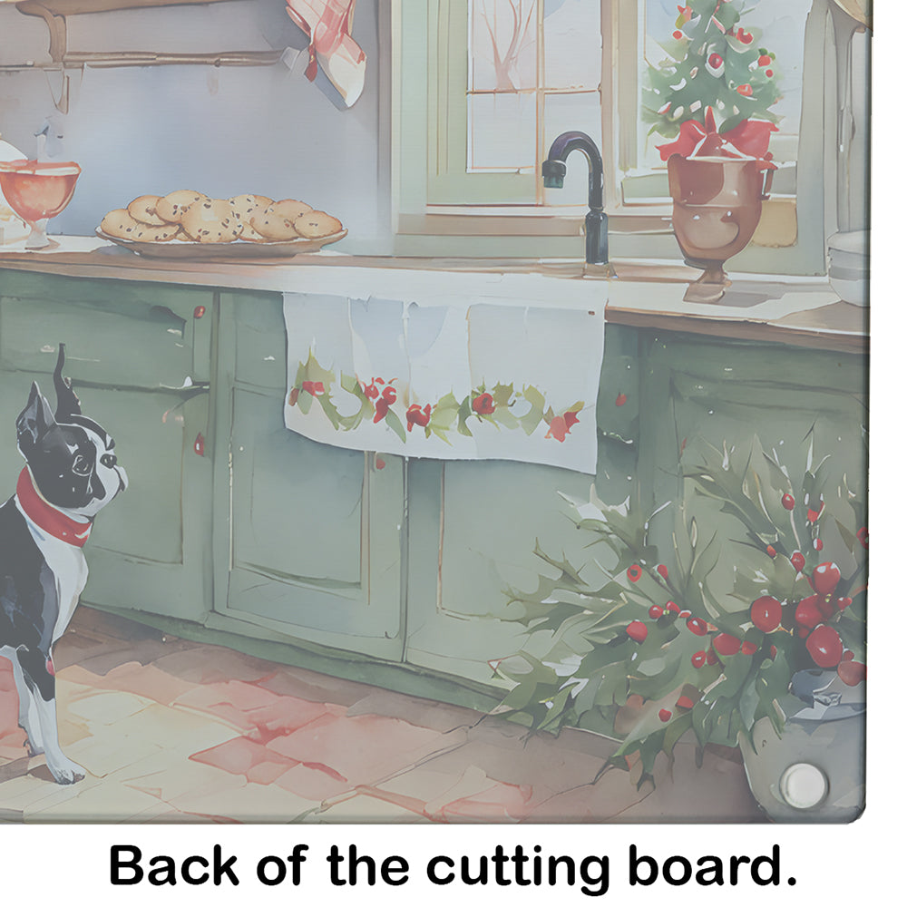 Boston Terrier Christmas Cookies Glass Cutting Board