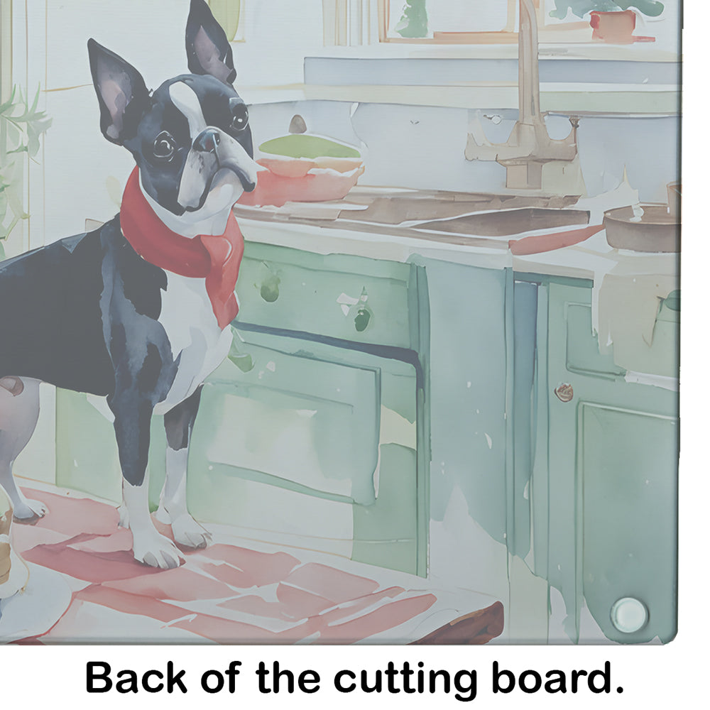 Boston Terrier Christmas Cookies Glass Cutting Board