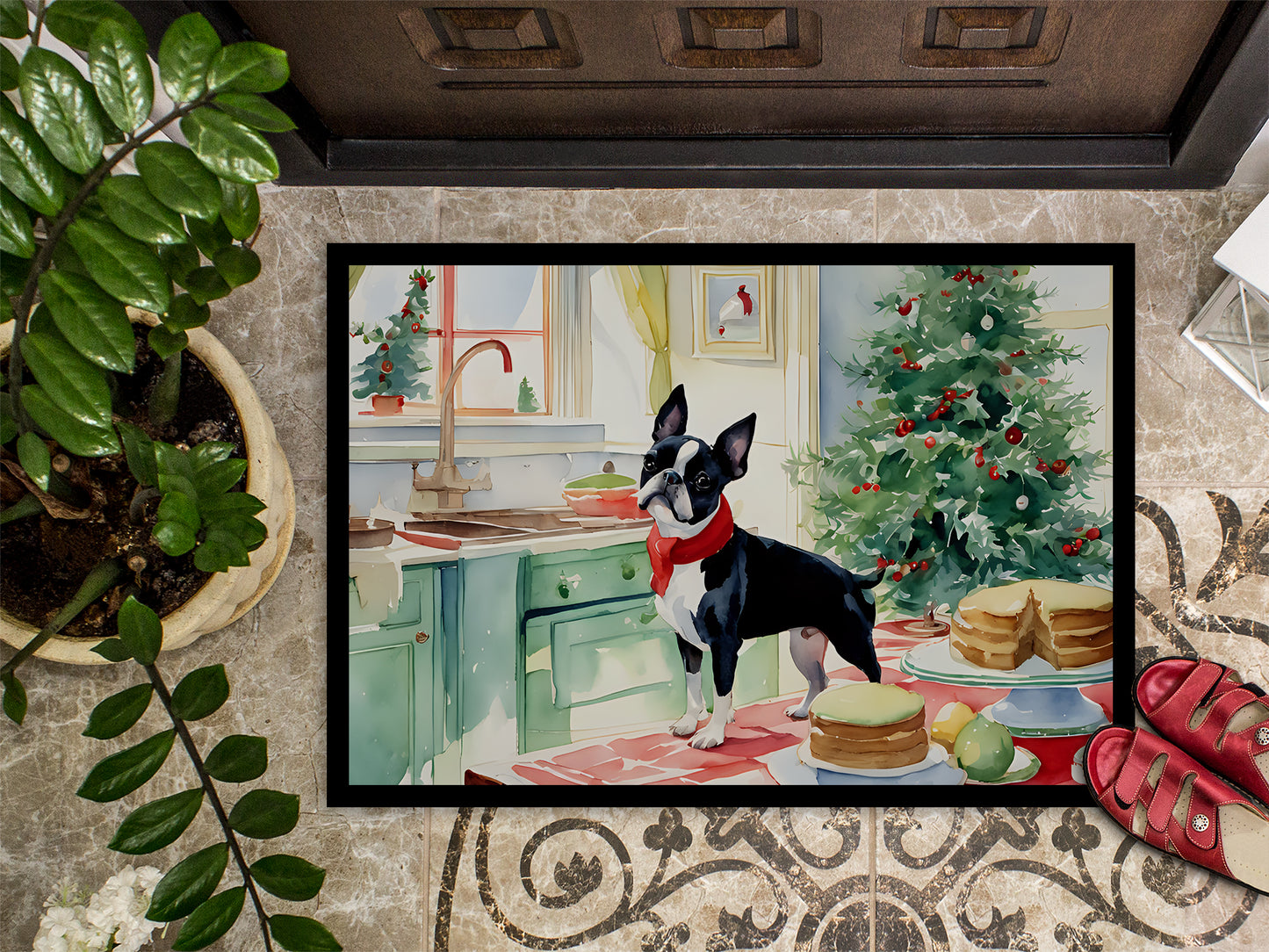 Boston Terrier Christmas Cookies Doormat