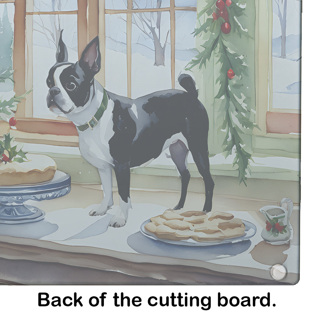 Boston Terrier Christmas Cookies Glass Cutting Board