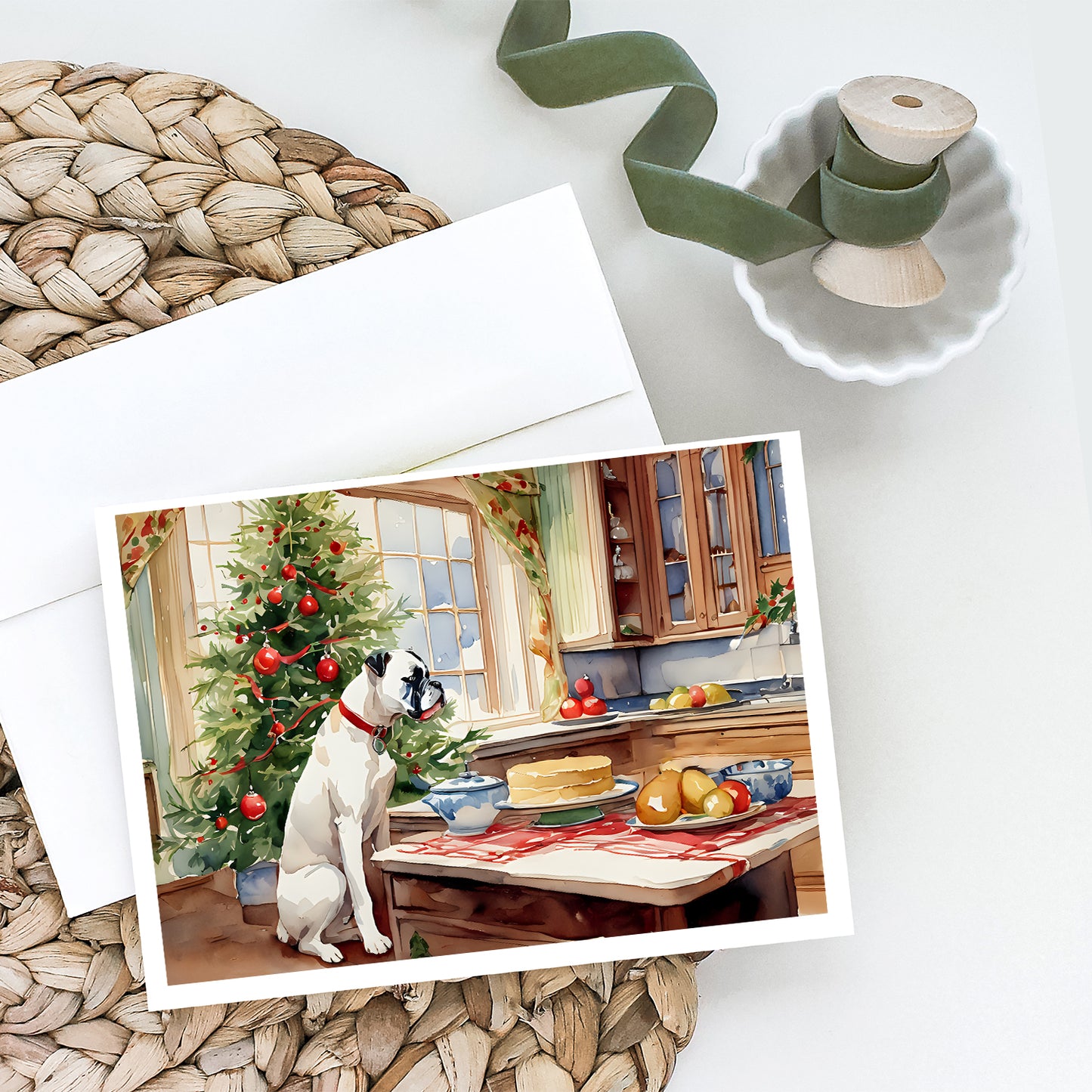White Boxer Christmas Cookies Greeting Cards Pack of 8