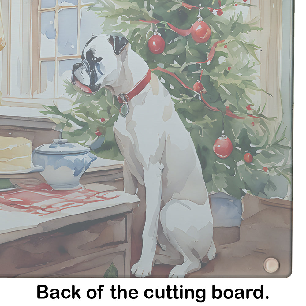 White Boxer Christmas Cookies Glass Cutting Board