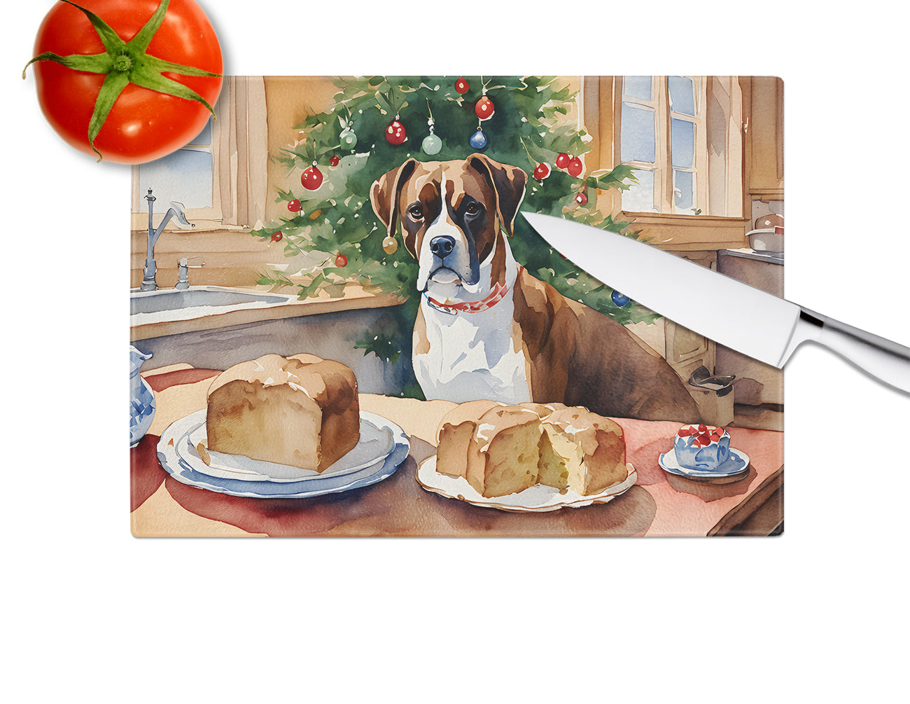 Boxer Christmas Cookies Glass Cutting Board