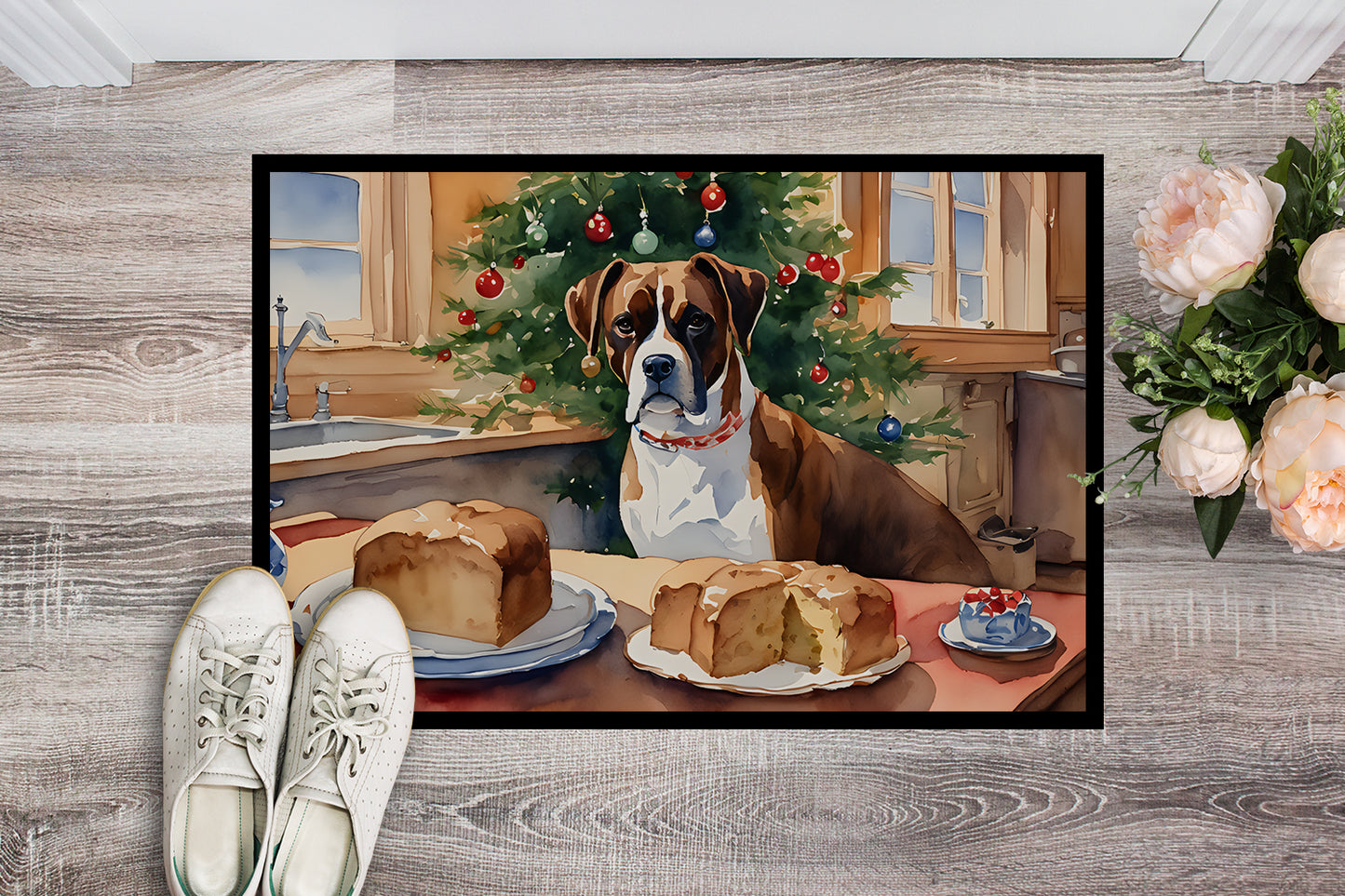 Boxer Christmas Cookies Doormat