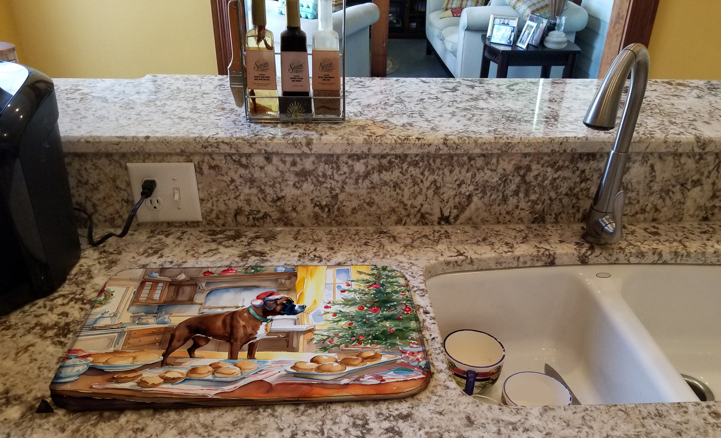 Boxer Christmas Cookies Dish Drying Mat