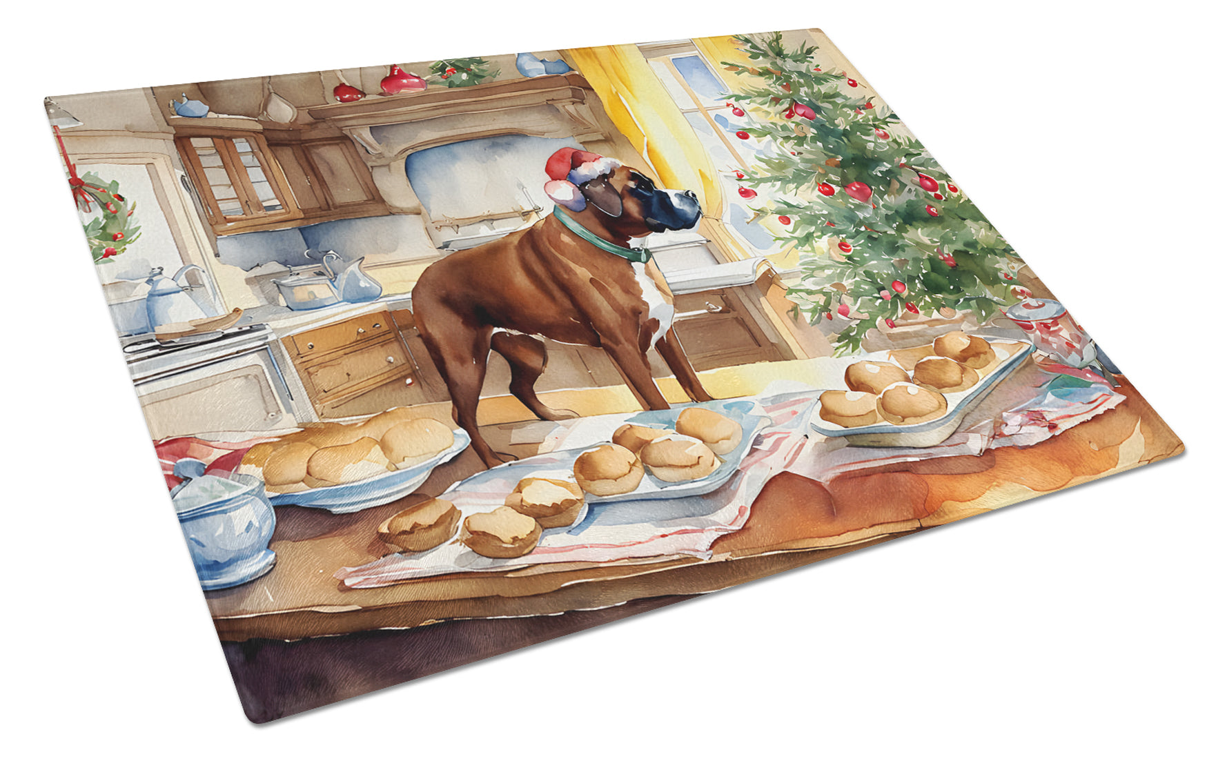 Buy this Boxer Christmas Cookies Glass Cutting Board