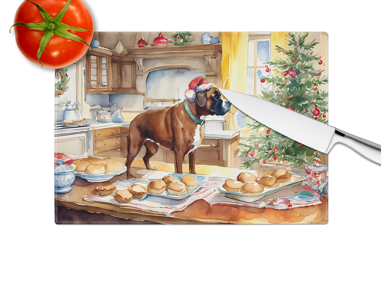 Boxer Christmas Cookies Glass Cutting Board