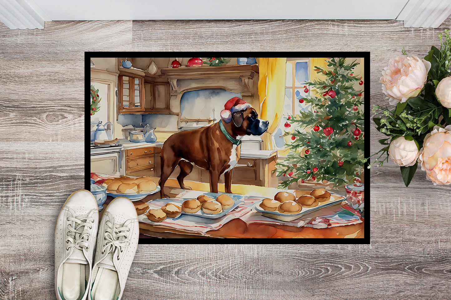 Boxer Christmas Cookies Doormat