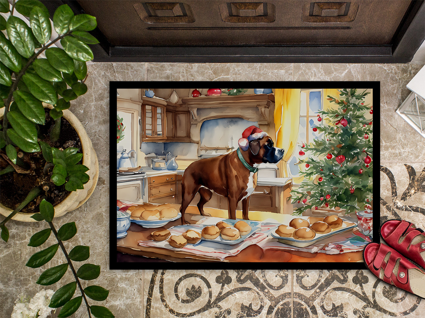 Boxer Christmas Cookies Doormat