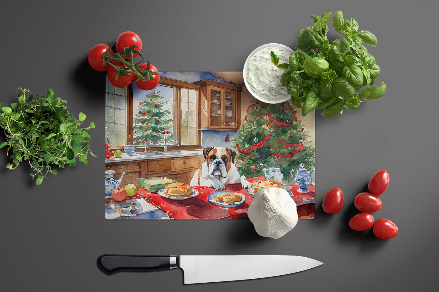 Boxer Christmas Cookies Glass Cutting Board