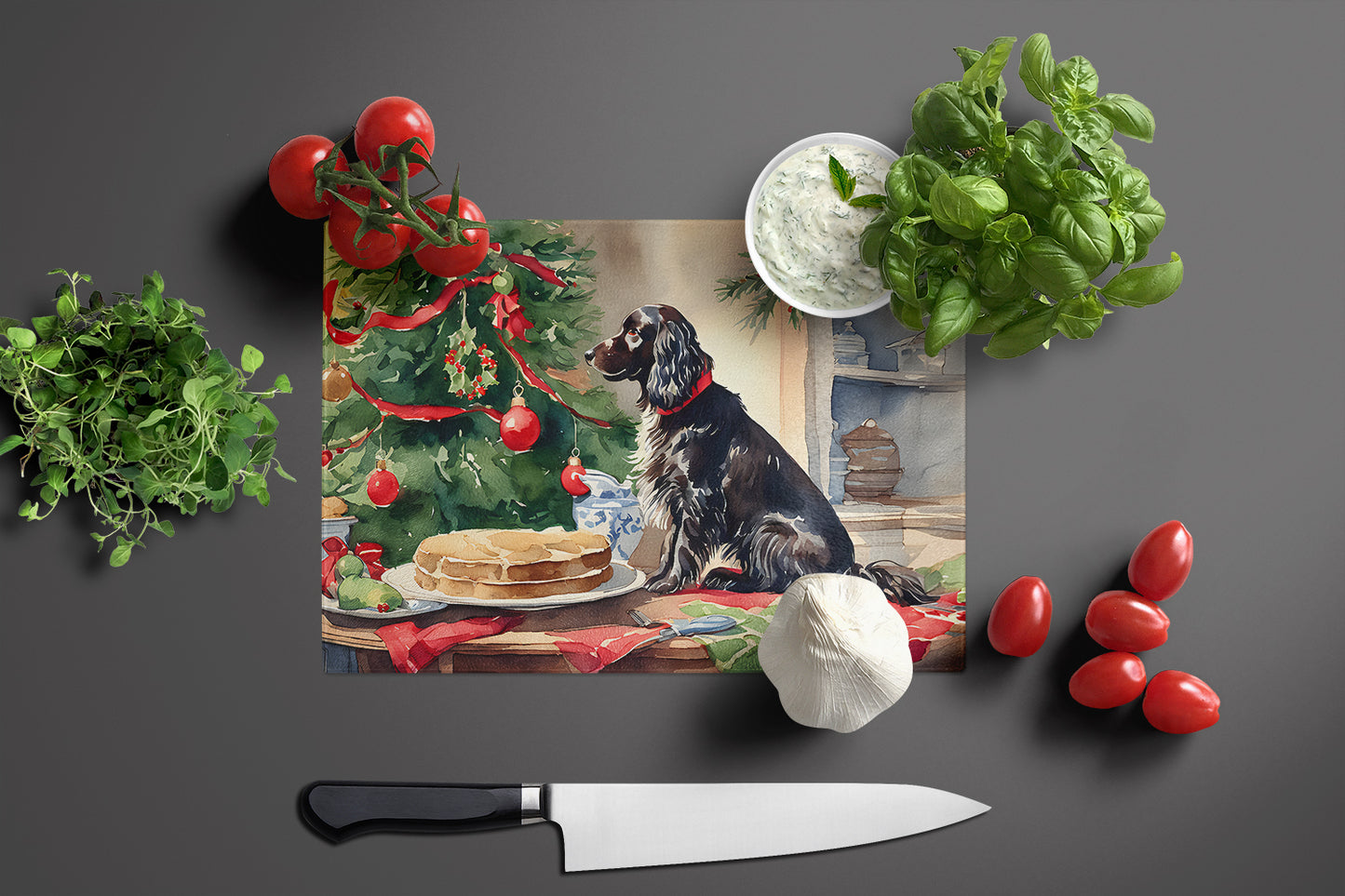 Boykin Spaniel Christmas Cookies Glass Cutting Board