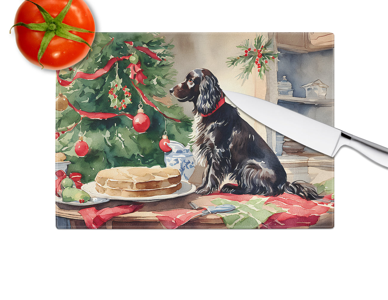 Boykin Spaniel Christmas Cookies Glass Cutting Board