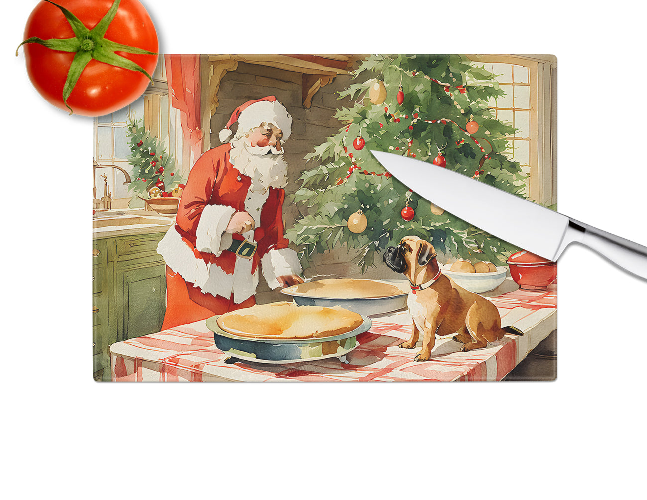 Bullmastiff Christmas Cookies Glass Cutting Board