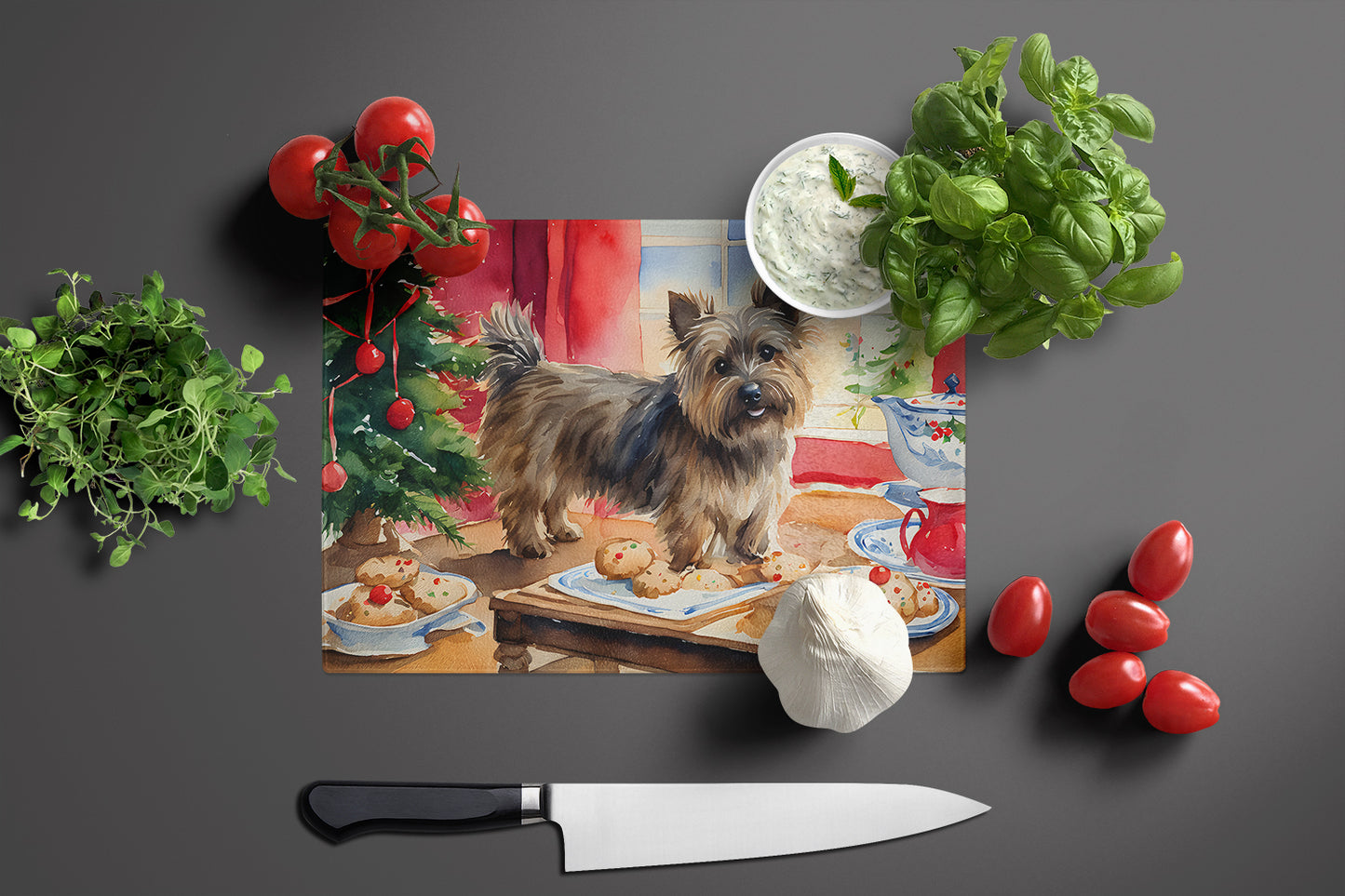 Cairn Terrier Christmas Cookies Glass Cutting Board