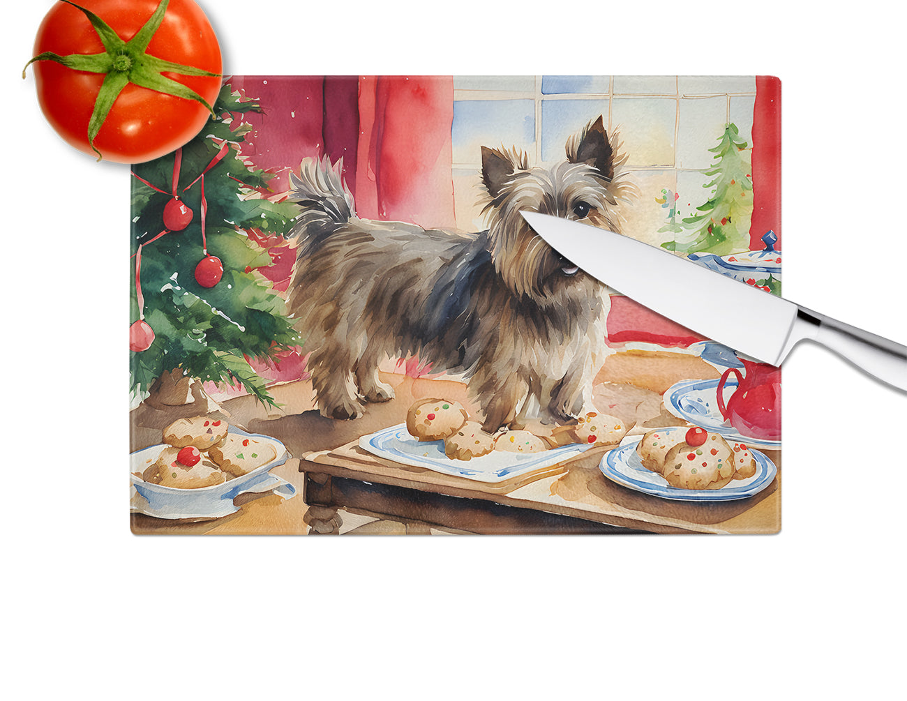 Cairn Terrier Christmas Cookies Glass Cutting Board