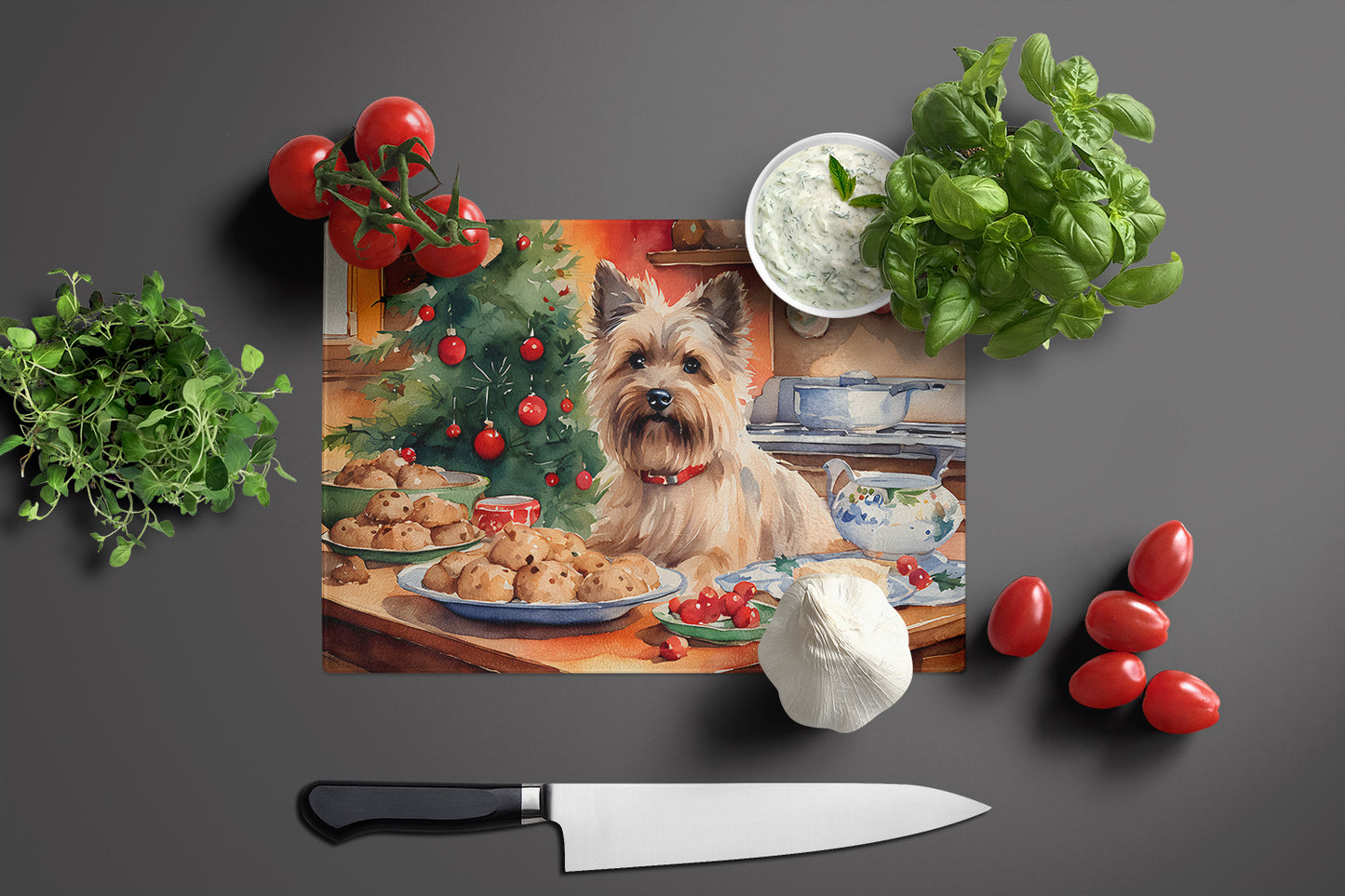 Cairn Terrier Christmas Cookies Glass Cutting Board