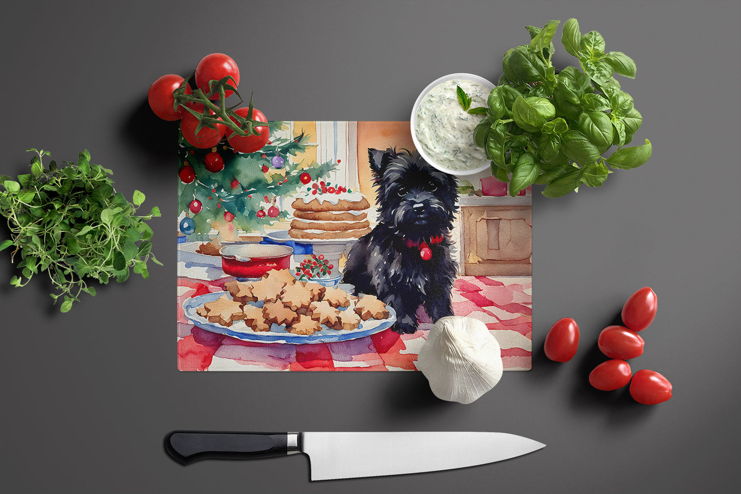 Cairn Terrier Christmas Cookies Glass Cutting Board