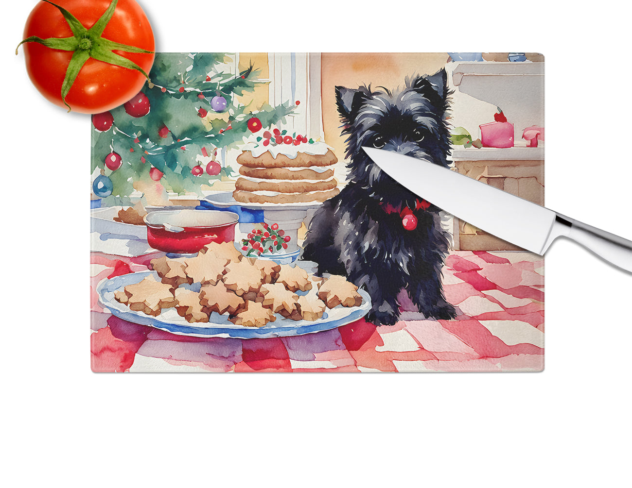 Cairn Terrier Christmas Cookies Glass Cutting Board