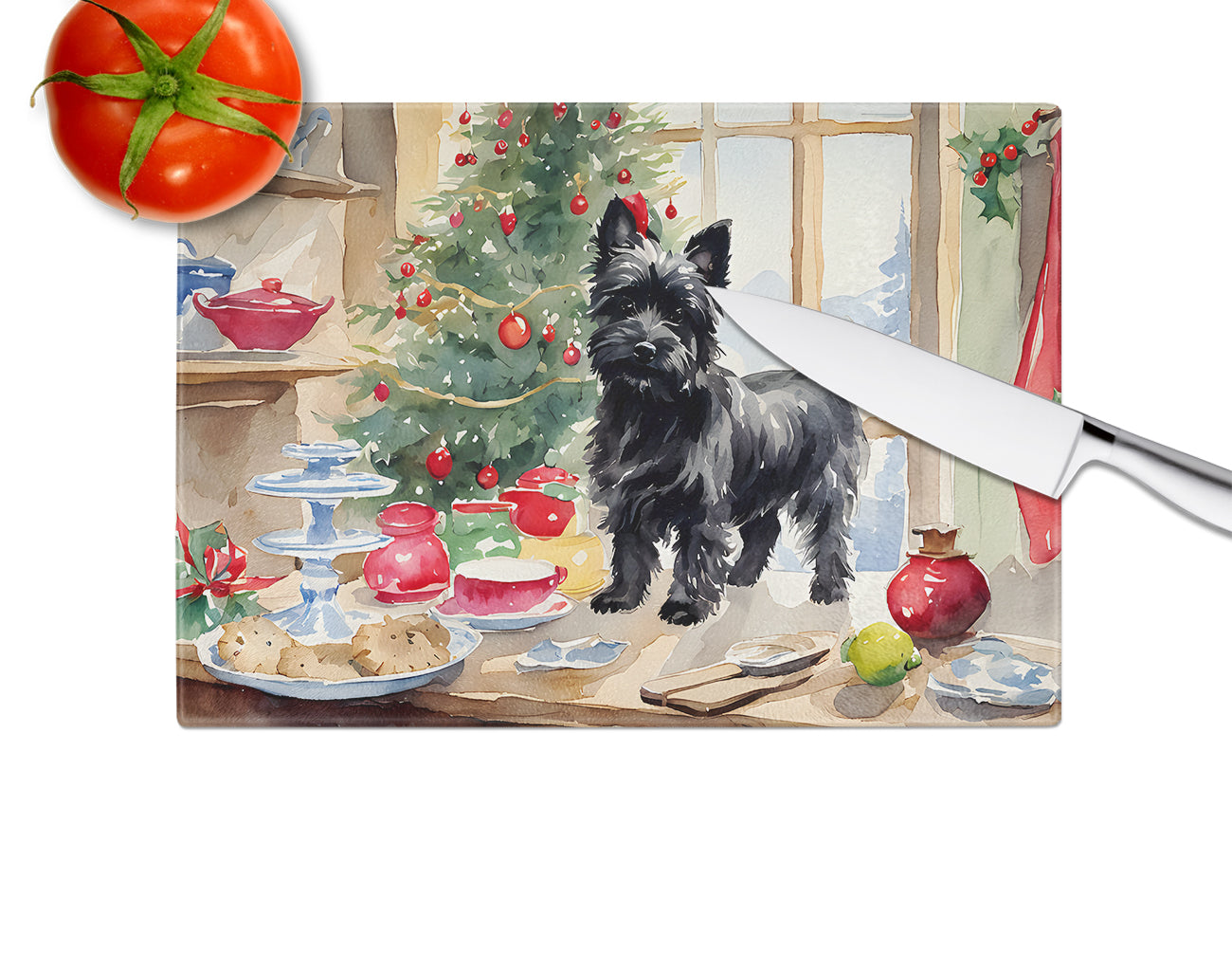 Cairn Terrier Christmas Cookies Glass Cutting Board