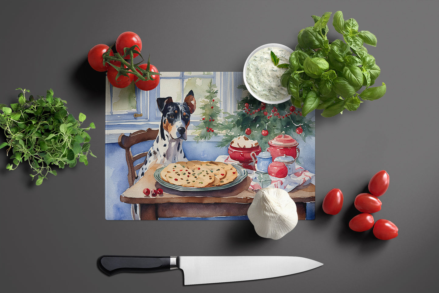 Catahoula Christmas Cookies Glass Cutting Board