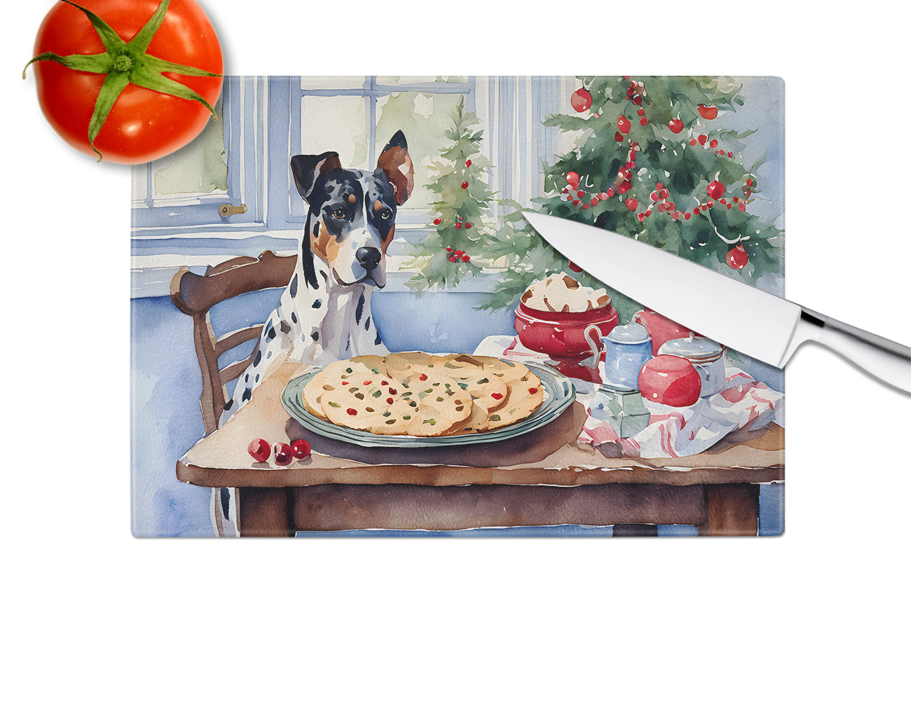 Catahoula Christmas Cookies Glass Cutting Board