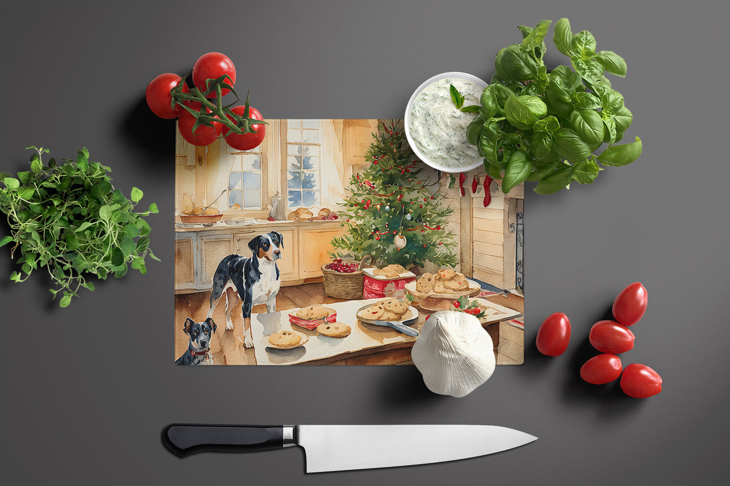 Catahoula Christmas Cookies Glass Cutting Board