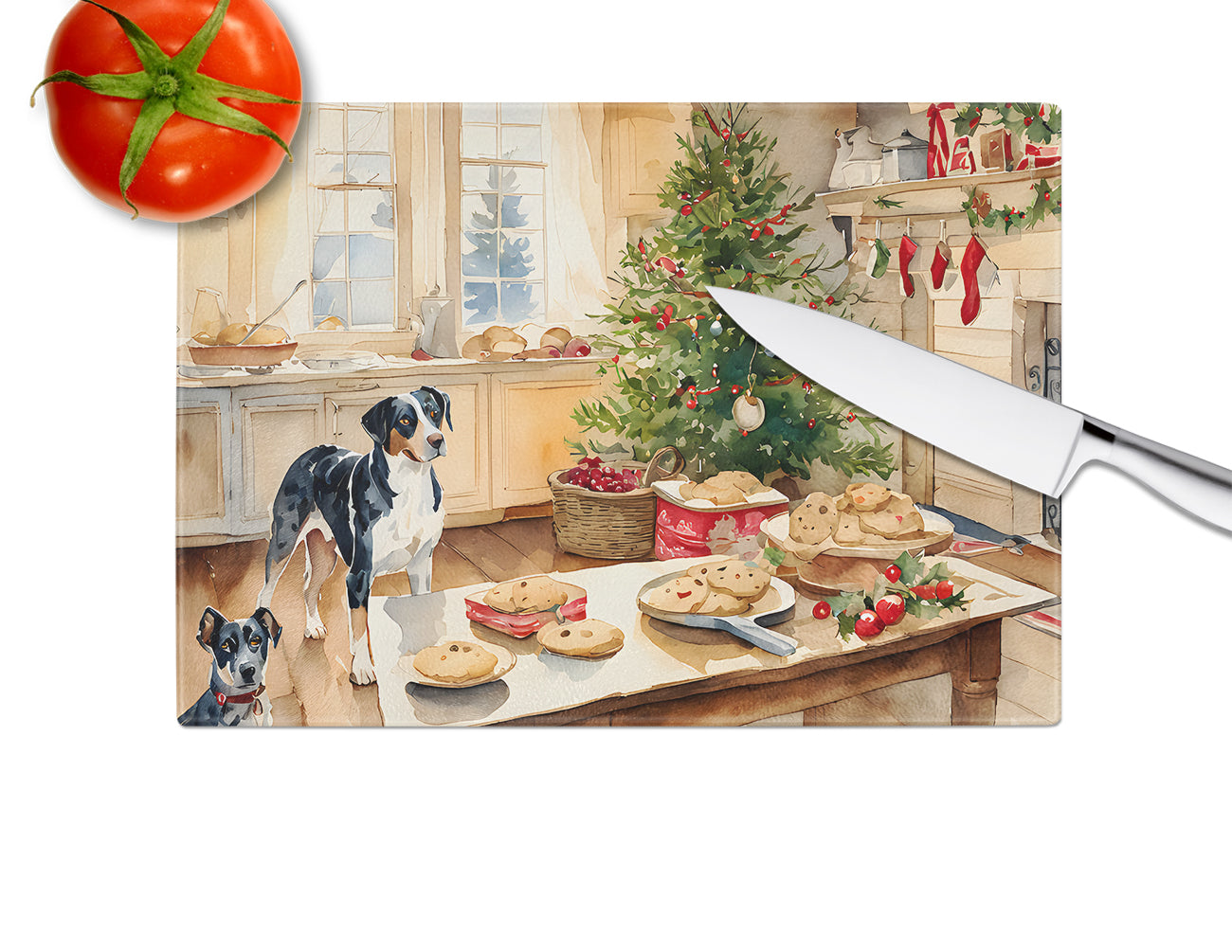 Catahoula Christmas Cookies Glass Cutting Board