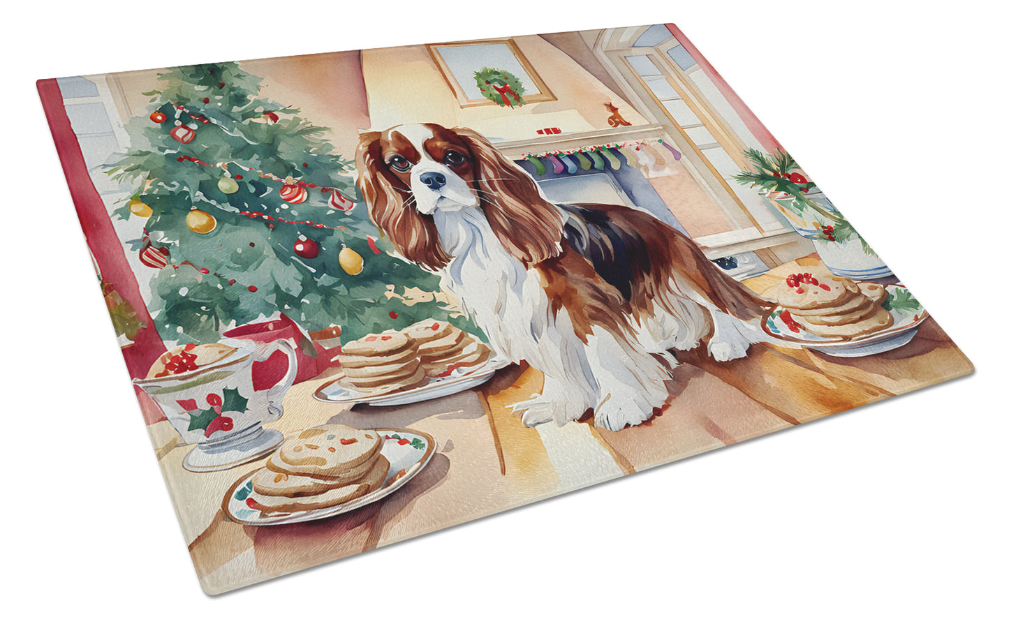 Buy this Cavalier Spaniel Christmas Cookies Glass Cutting Board