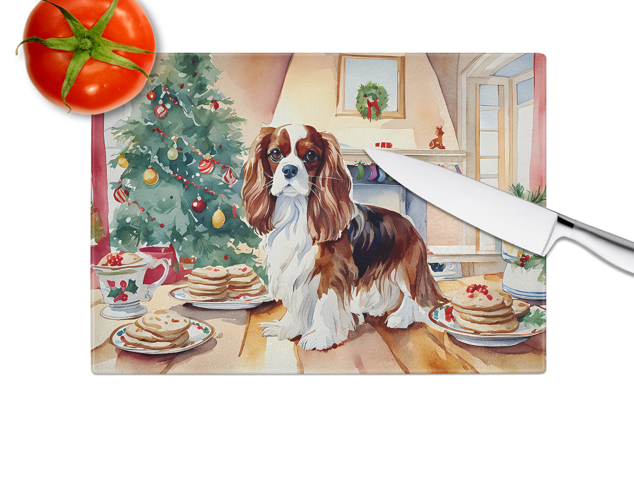 Cavalier Spaniel Christmas Cookies Glass Cutting Board