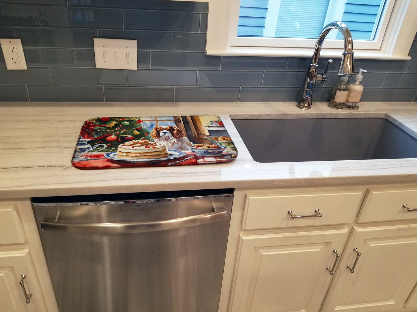 Cavalier Spaniel Christmas Cookies Dish Drying Mat