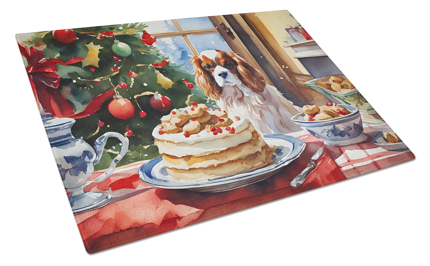 Buy this Cavalier Spaniel Christmas Cookies Glass Cutting Board