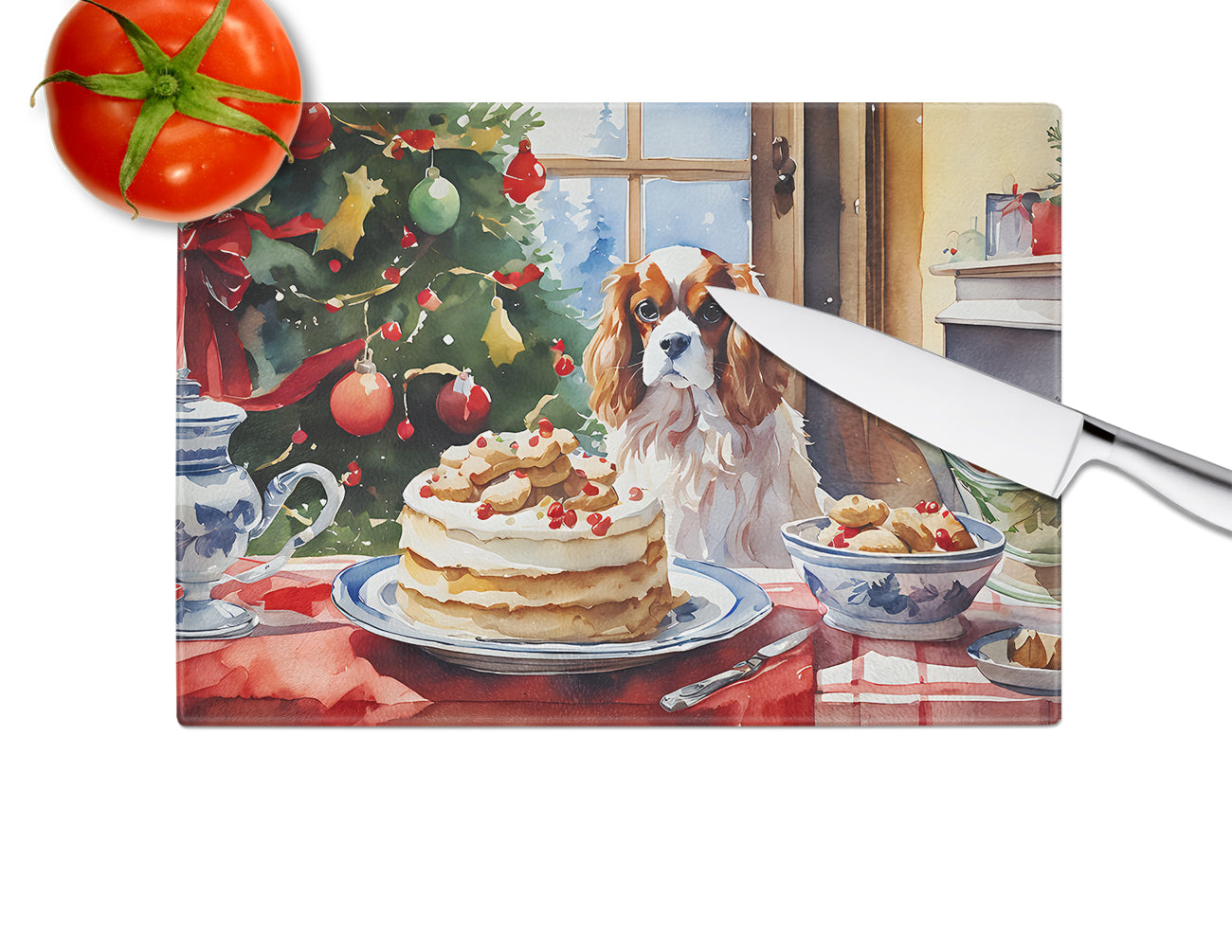 Cavalier Spaniel Christmas Cookies Glass Cutting Board