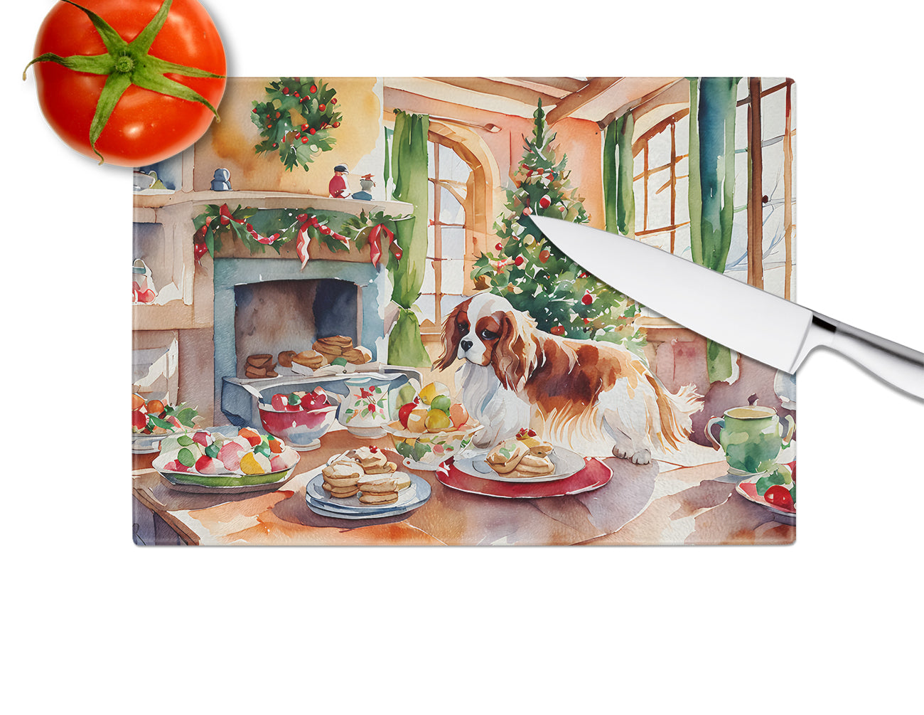 Cavalier Spaniel Christmas Cookies Glass Cutting Board