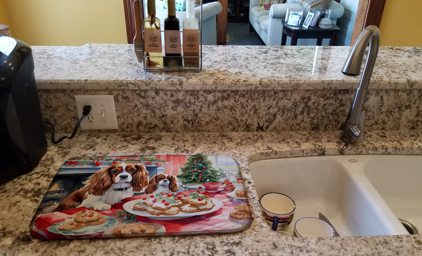 Cavalier Spaniel Christmas Cookies Dish Drying Mat