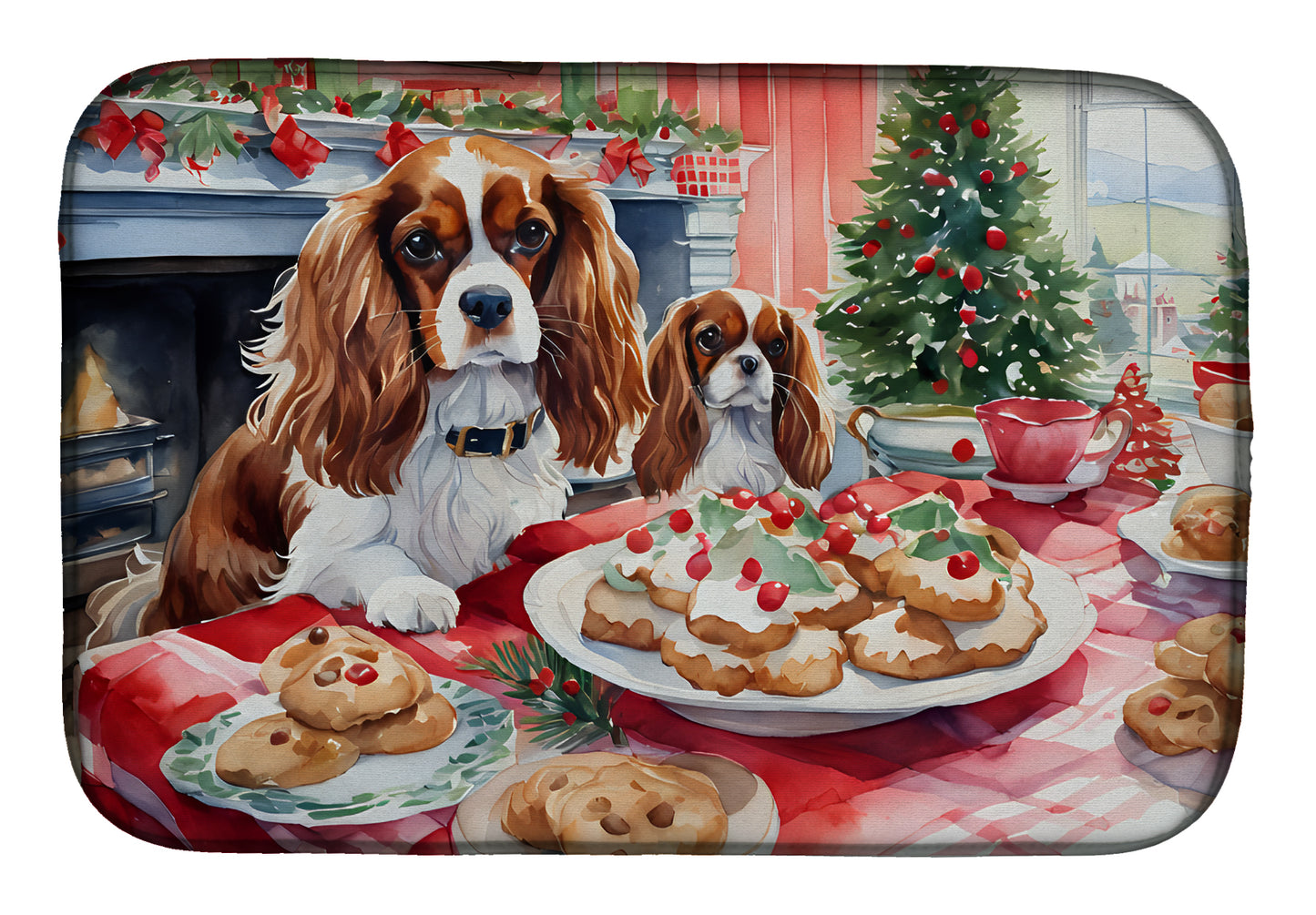 Buy this Cavalier Spaniel Christmas Cookies Dish Drying Mat