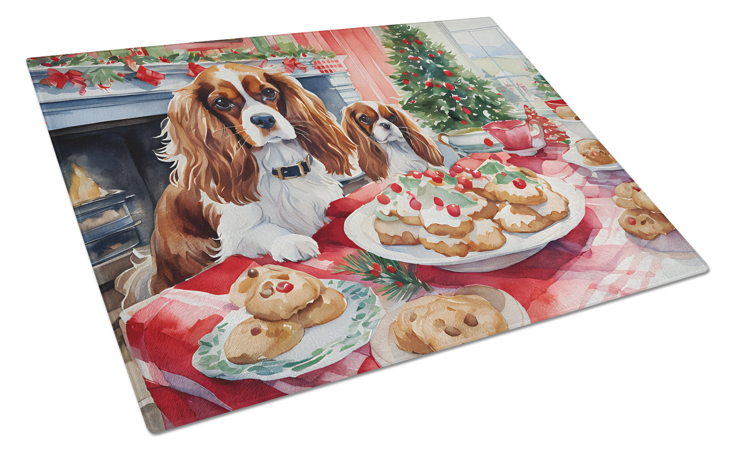 Buy this Cavalier Spaniel Christmas Cookies Glass Cutting Board