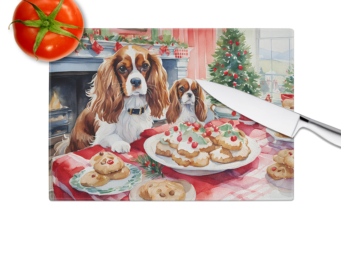 Cavalier Spaniel Christmas Cookies Glass Cutting Board