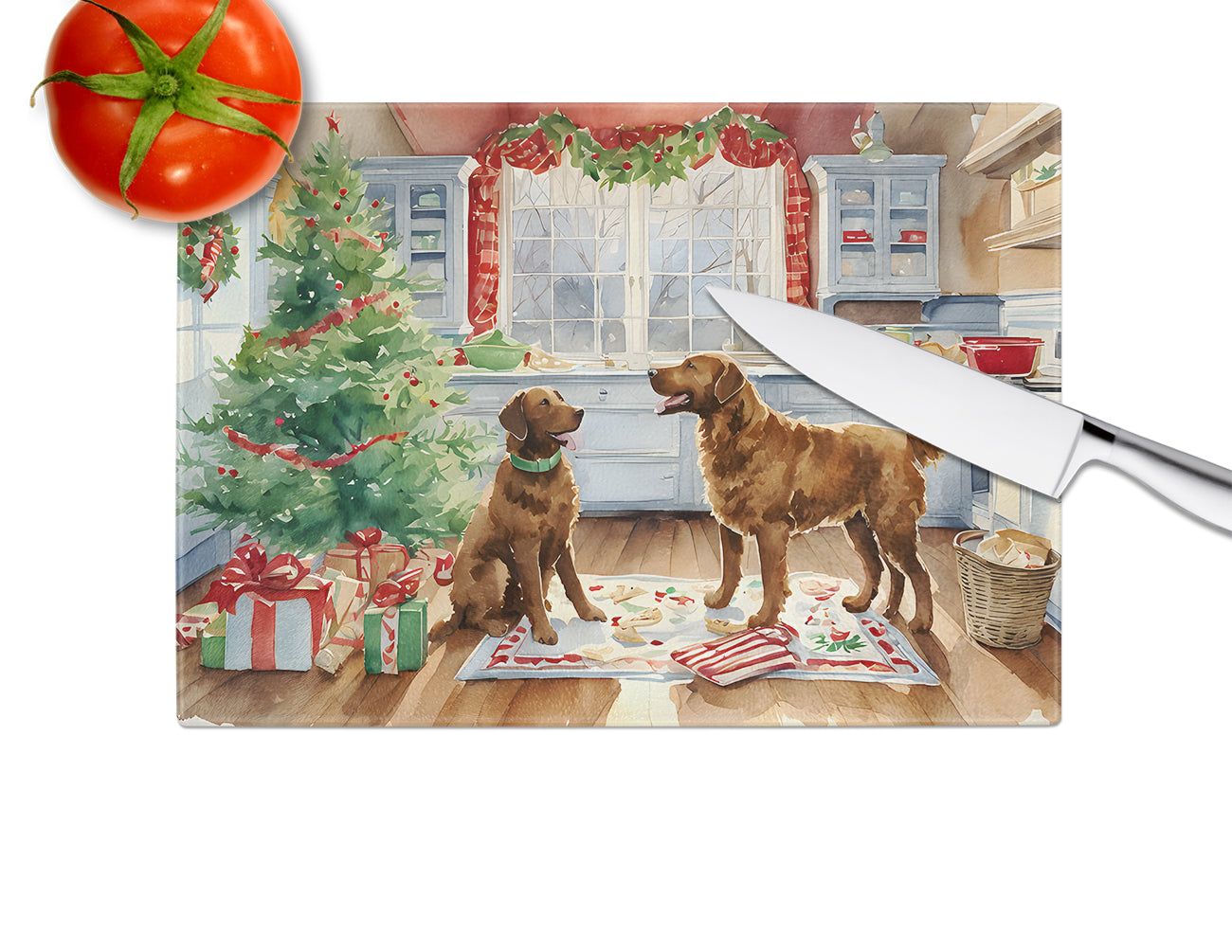 Chesapeake Bay Retriever Christmas Cookies Glass Cutting Board