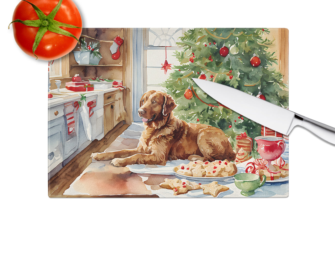 Chesapeake Bay Retriever Christmas Cookies Glass Cutting Board