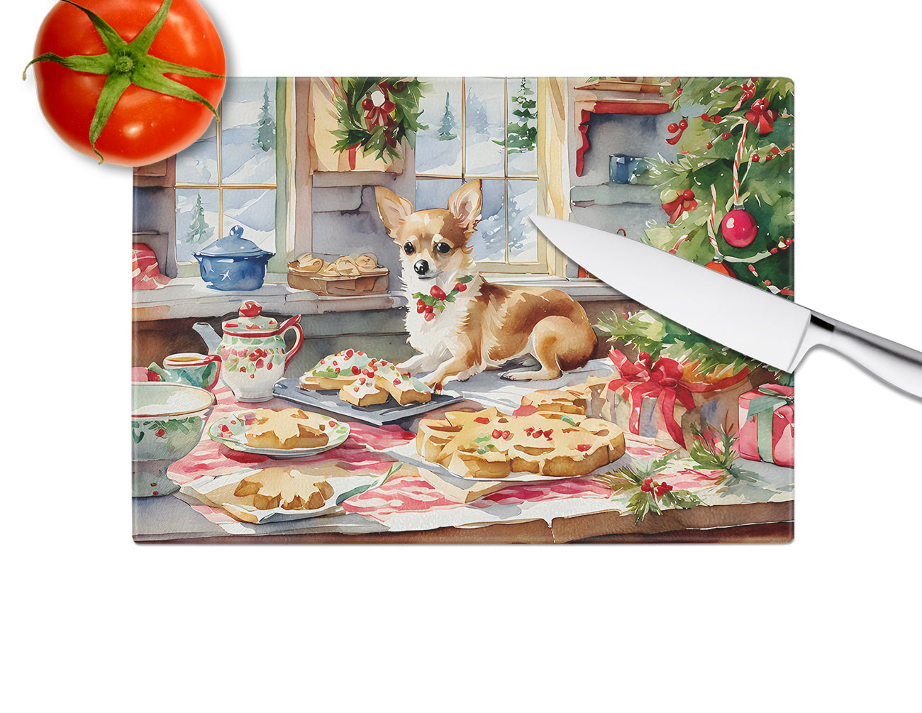 Chihuahua Christmas Cookies Glass Cutting Board