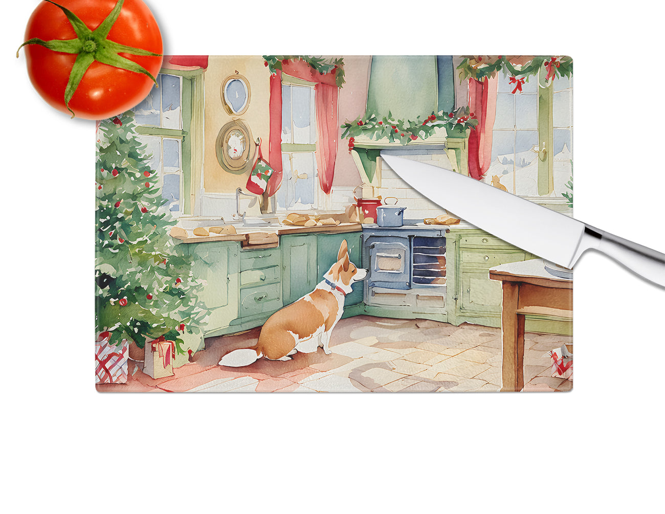 Corgi Christmas Cookies Glass Cutting Board