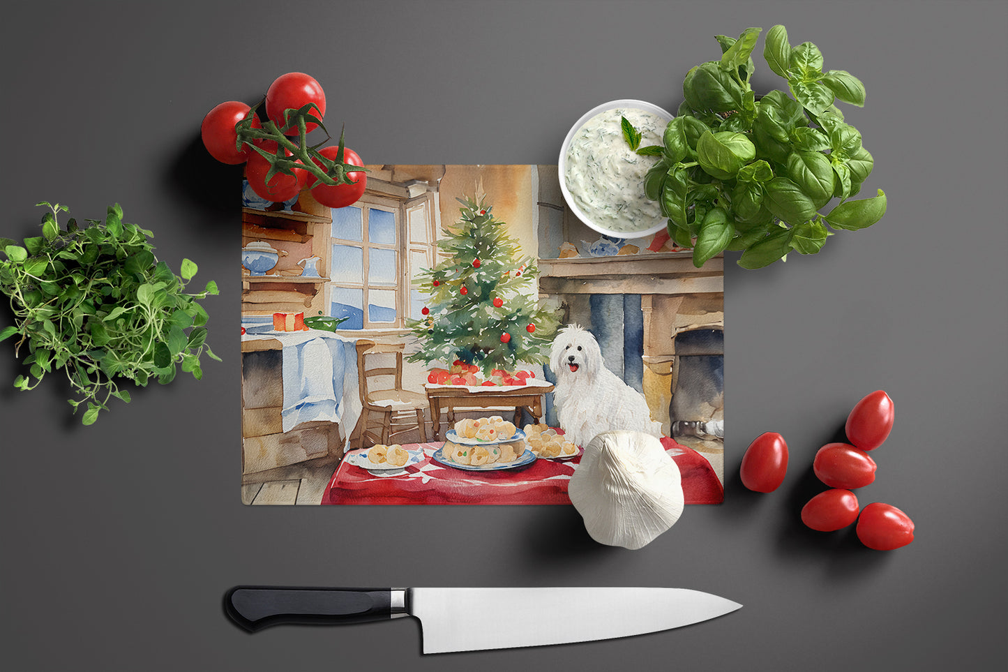 Coton De Tulear Christmas Cookies Glass Cutting Board