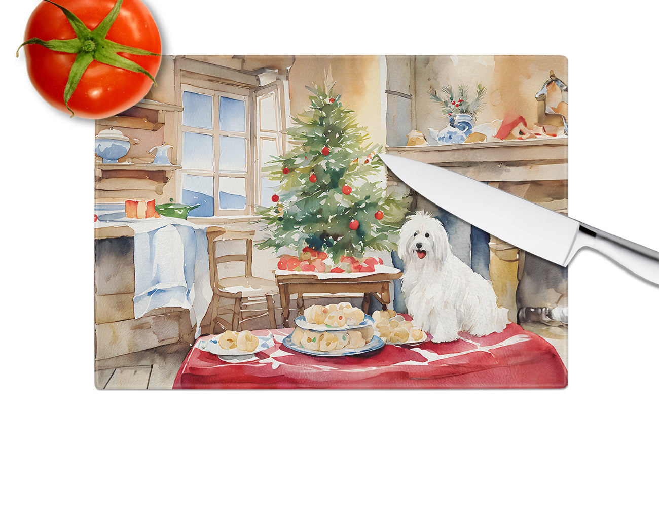 Coton De Tulear Christmas Cookies Glass Cutting Board