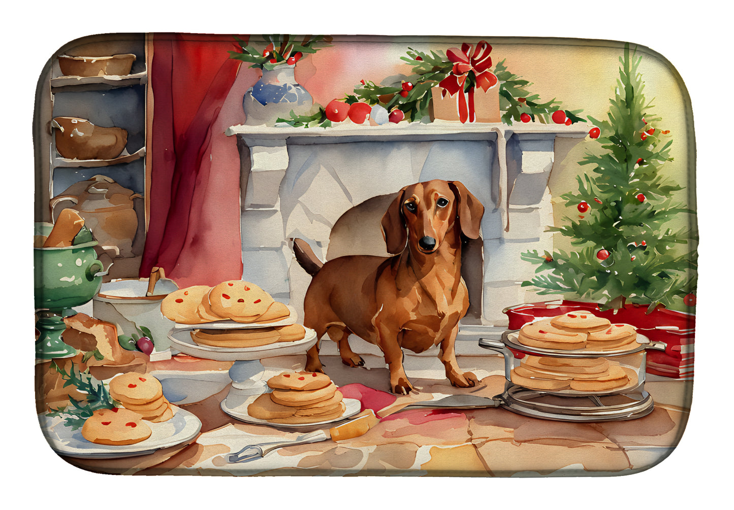 Buy this Dachshund Christmas Cookies Dish Drying Mat